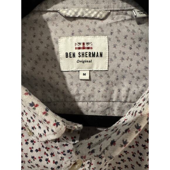 Ben Sherman Men’s Gray Floral Button-Down Shirt Size M – 100% Cotton Dress Shirt - Picture 2 of 5